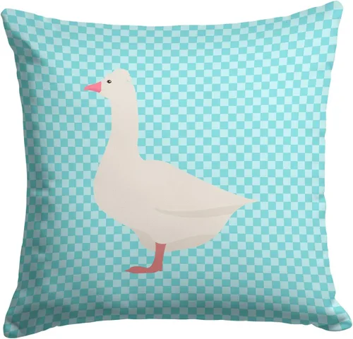 Vista 281 de Caroline's Treasures BB8163PW1414 Beltsville - Almohada decorativa de tela a cuadros pequeños, color blanco, pavo y gallina azul, lavable a máquina