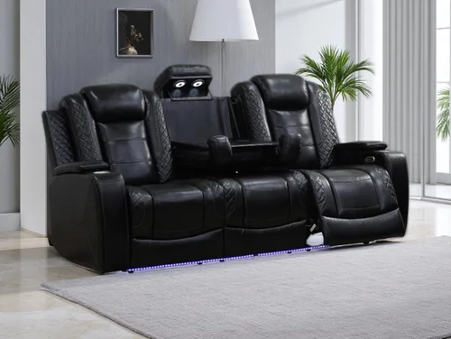 Vista 35 de Juego de sofás reclinables eléctricos, juegos de muebles de sala de estar, sofá reclinable eléctrico moderno negro, sofá biplaza y silla