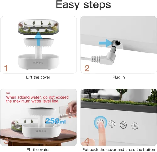 Vista 7 de Difusor de Aceites Esenciales 250ML Humidificador Nube Difusor de Goteo de Agua de Lluvia Humidificador con Música de Goteo Micro Paisaje Difusor