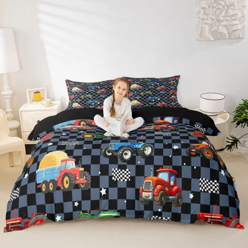 Vista 40 de Feelyou Race Car Duvet Cover Twin Size Boys Girls Speed Sports Car Bedding Set Breathable Soft Racing Comforter Cover 2Pcs Black White Checked Azure