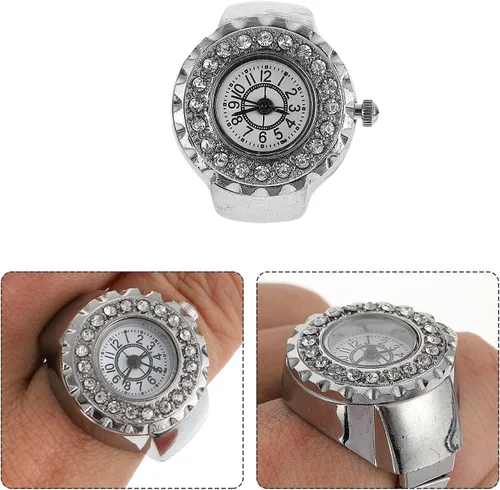 Vista 3 de Hemobllo Trend Fashion - Reloj de anillo para mujer, decoración de dedo de diamante, anillo