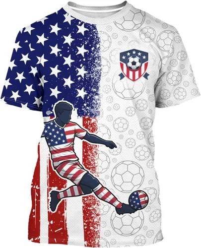 Vista 12 de Camiseta de fútbol con la bandera nacional, ropa de entrenamiento de fútbol, camiseta al aire libre, cuello redondo, manga corta a la moda