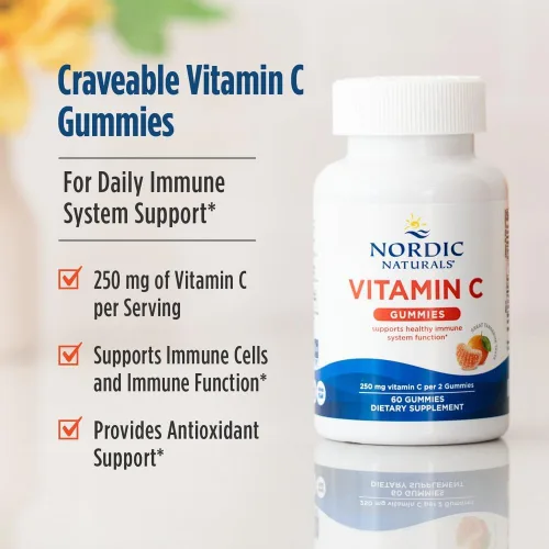 Vista 3 de Gomitas de vitamina C de Nordic Naturals, las gomitas masticables de mandarina proporcionan la dosis diaria de los nutrientes esenciales