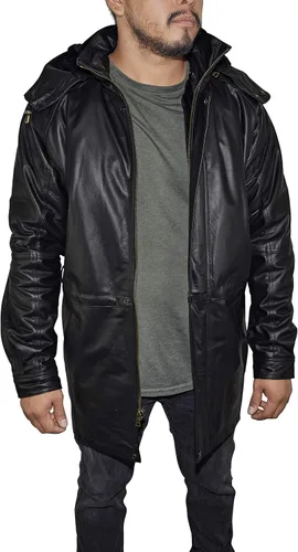 Vista 2 de Victory Outfitters - Abrigo de piel auténtica de 34 de longitud para hombre con capucha extraíble