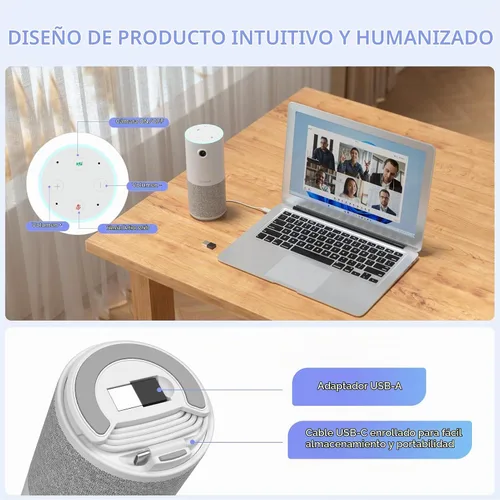 Vista 5 de NUROUM Cámara web de conferencia C10 con altavoz de micrófono, diseño portátil todo en 1, cámara 1080P de 90° para videoconferencia, cancelación
