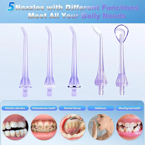 Vista 6 de TOVENDOR Irrigador de agua eléctrico, irrigador oral dental recargable inalámbrico IPX7, impermeable, 10.1 fl oz, limpiador de dientes de agua