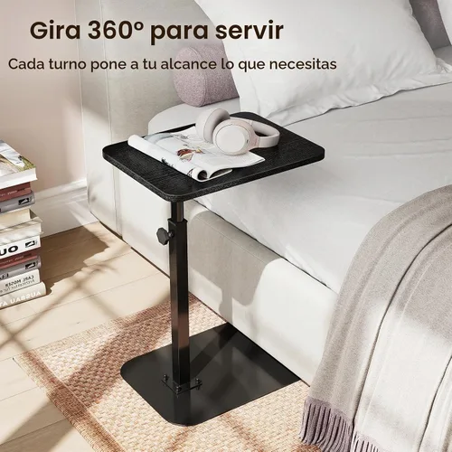 Vista 8 de ELYKEN Mesa de bandeja de TV, escritorio de sofá en forma de C, mesa auxiliar giratoria de 360° en altura ajustable, soporte para laptop para sofá