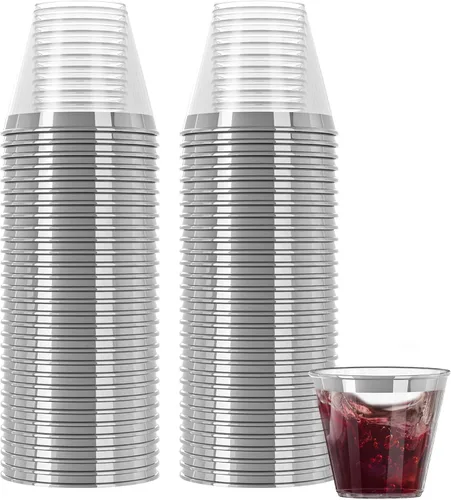 Vista 10 de R-kay Vasos de plástico transparente de 9 onzas para fiestas, paquete de 100 vasos transparentes, vasos desechables resistentes, copas de vino