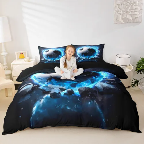 Vista 11 de jejeloiu Juego de ropa de cama de fútbol para niños, tamaño individual, juego de funda de edredón de fútbol para niños y niñas, funda de edredón