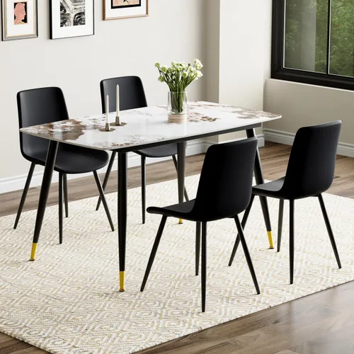 Vista 76 de Juego de 4 mesas de comedor negras para mesa de comedor de 4,50 pulgadas para 4, sillas de cocina de piedra sinterizada, fácil de montar, adecuado