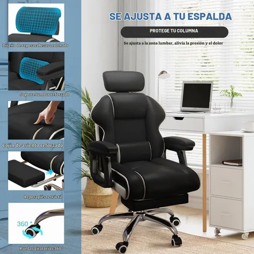Vista 4 de Silla ejecutiva para computadora, silla de escritorio para oficina en casa, ángulo ajustable, ergonómica, de altura ajustable, sillas de piel