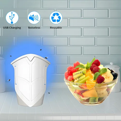 Vista 5 de Trampa para moscas de frutas para interiores para el hogar, mata insectos en interiores, trampa voladora con luz nocturna azul atrapador de polillas
