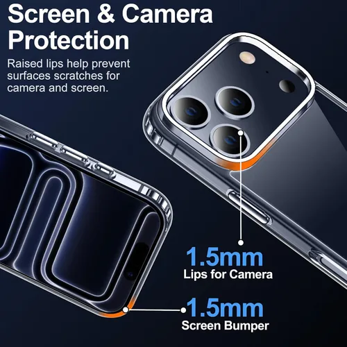 Vista 6 de MOZOTER Funda transparente para iPhone 17 Pro, antiamarilleo, antideslizante, a prueba de golpes, delgada y bonita funda para iPhone 17 Pro de 6.3