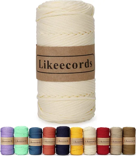 Vista 25 de Likeecords Cordón de macramé trenzado de poliéster de 0.157 in, 140 yardas, 426 pies, hilo elástico para bolsa de ganchillo para manualidades
