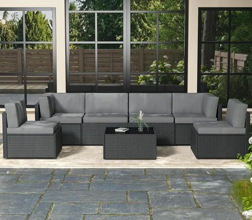 Vista 13 de AECOJOY Juego de muebles de patio al aire libre de 7 piezas, sillas seccionales de conversación al aire libre con mesa auxiliar, patio seccional