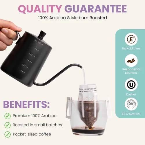 Vista 6 de Mondo Drip Coffee Mix (paquete de 10 variedades), bolsas de filtro para verter una sola porción, prellenadas 100% arábica, tostado medio