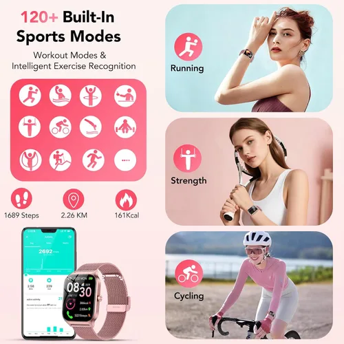Vista 4 de Reloj inteligente para mujer, responder/hacer llamadas, voz AI, reloj inteligente HD de 1.85 pulgadas compatible con iPhone/Samsung/Android, más