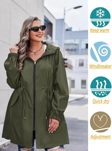Vista 2 de IN'VOLAND Chaqueta impermeable para mujer, talla grande, impermeable, ligera, con capucha, con bolsillos, para mujer