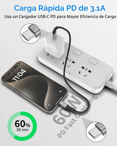 Vista 2 de Cable corto USB C a USB C de 1 pie, paquete de 3 cables de carga rápida Cable USBC a USBC de 1 pie para iPhone 15, 16, 17 Pro Max, iPad, MacBook