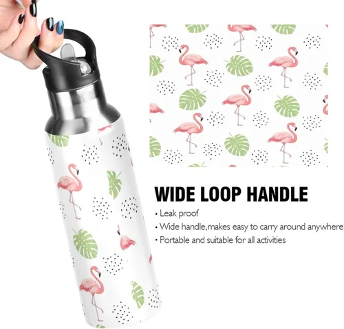 Vista 4 de Pink Flamingos Insulated Water Bottle 20 Oz Leakproof Water Bottles, BPA-Free Sport Water Bottle Insulated