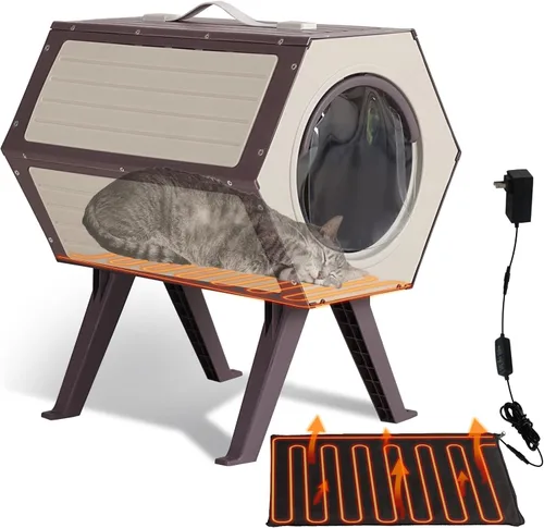 Vista 11 de GUTINNEEN Casa para Gatos de Exterior Climatizada Aislada con Calentador y Forro Térmico, Refugio Cálido de Invierno para Gatos Ferales Espacioso