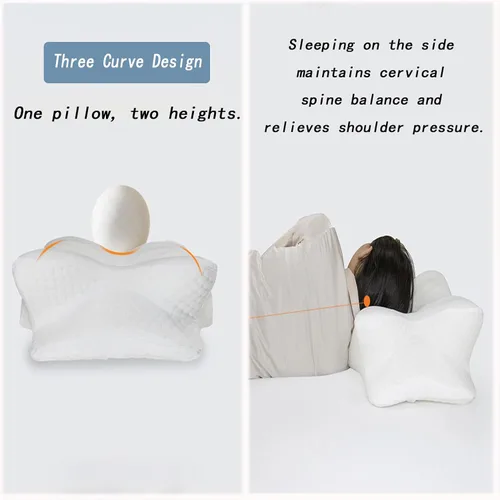 Vista 6 de Almohada ergonómica de espuma viscoelástica de rebote lento de cuatro lados, almohada cervical de apoyo para el cuello para personas que duermen