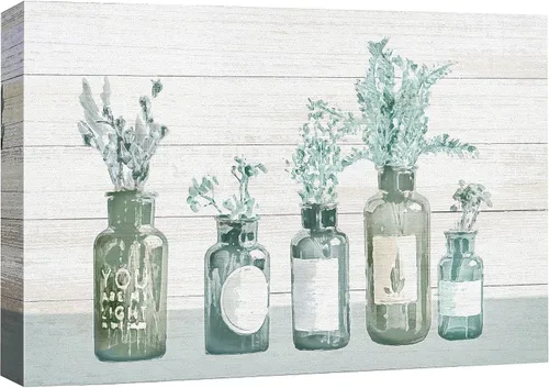 Vista 11 de SIGNFORD - Lienzo impreso en lienzo para pared, diseño de flores blancas en floreros de cristal, ilustraciones florales, estilo moderno, grupo