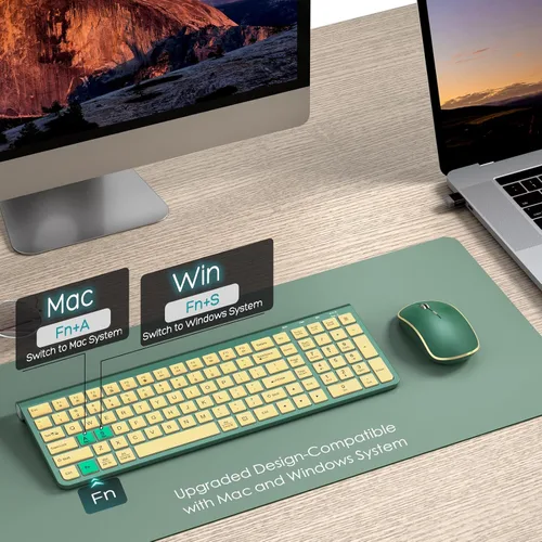 Vista 2 de Combo de teclado y mouse inalámbricos JOYACCESS, teclado de mecanógrafo ergonómico de 2.4G con receptor Type-C y inclinación ajustable