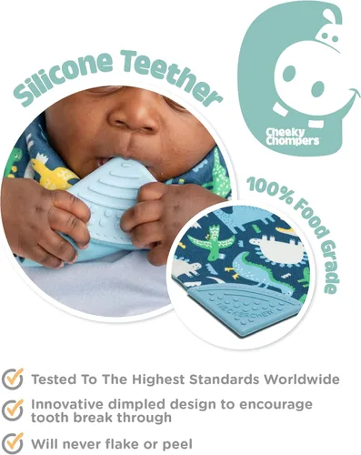 Vista 4 de Cheeky Chompers Neckerchew babero de dentición, babero estilo bandana 2 en 1 con mordedor de silicona de grado alimenticio