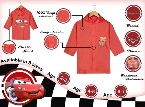 Vista 5 de Disney Pixar Cars Lightning McQueen - Impermeable para niños pequeños con capucha