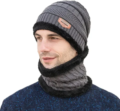 Vista 2 de Gorro de invierno para hombre, bufanda y guantes de pantalla táctil, forro polar, bufanda y guantes para hombre y mujer
