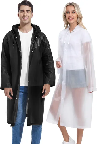 Vista 153 de 2 abrigos de lluvia de Borogo para adultos, chaquetas de lluvia reutilizables para hombres y mujeres