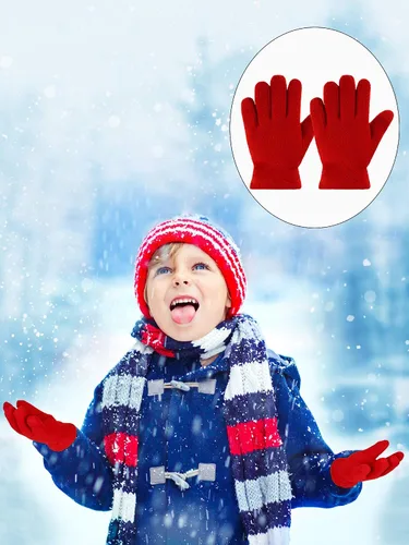 Vista 6 de SATINIOR 3 pares de guantes de invierno de forro polar para niños, guantes de dedos completos cálidos para niños y niñas, suministros de actividades