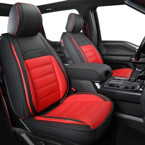 Vista 13 de LUCKYMAN CLUB Fundas de asiento de piel sintética para F150, compatibles con F150 SuperCrew 2015-2024, y F250 F350 F450 Super Duty Crew Cab Negro