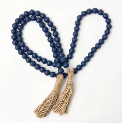 Vista 9 de OMISHE Guirnalda de cuentas de madera de 59 pulgadas con borlas, cuentas decorativas, guirnalda de cuentas de madera de granja para colgar