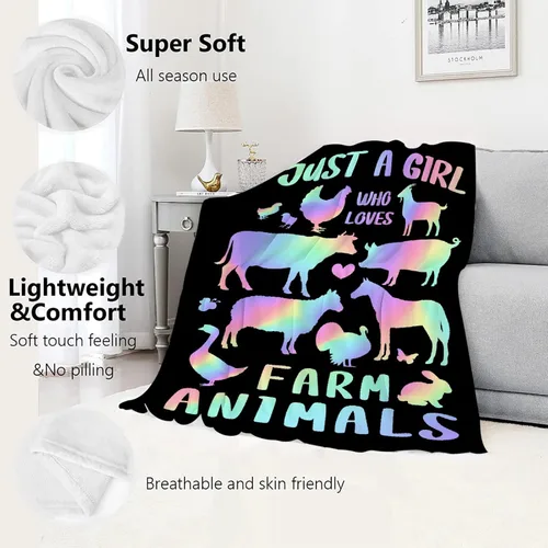 Vista 4 de Manta con diseño de animales de granja, regalo para niños y niñas, amantes de los animales de granja, adorable diseño de animales, súper suave