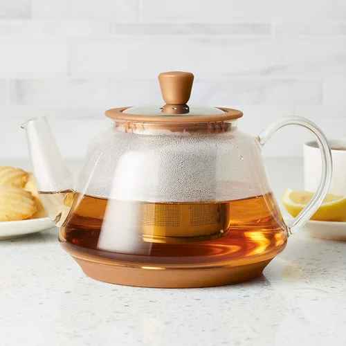 Vista 2 de BonJour Tetera de borosilicato de cobre, 1 pieza, vidrio con detalles metálicos