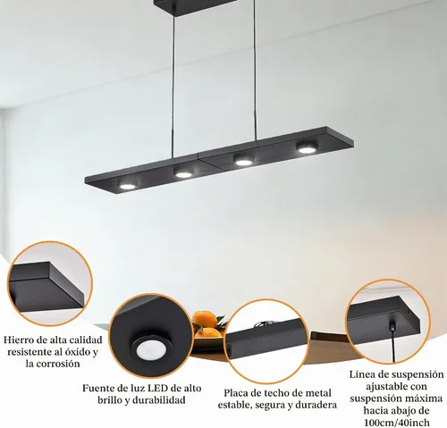 Vista 4 de Alighting Lámpara colgante lineal LED moderna de 31 pulgadas para isla de Negro