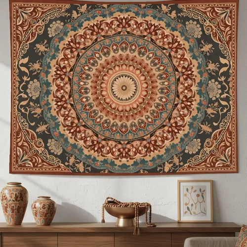 Vista 32 de Accnicc Tapiz bohemio con mandala floral para dormitorio, tapiz de pared con flores bohemias, pequeño, acuarela, azul, blanco, hippie, indio