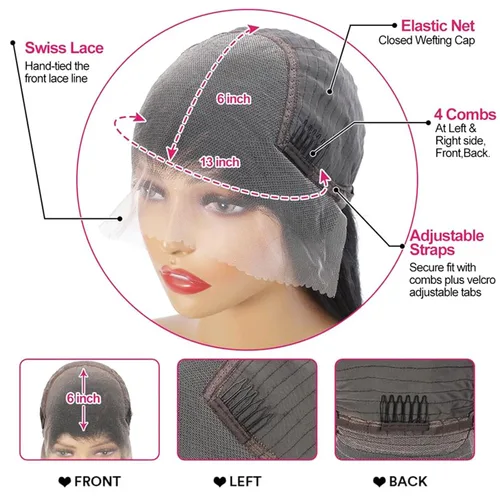 Vista 6 de Pelucas de cabello humano ondulado profundo con encaje frontal 13x6, densidad del 200%, pelucas de cabello humano con encaje frontal HD pre