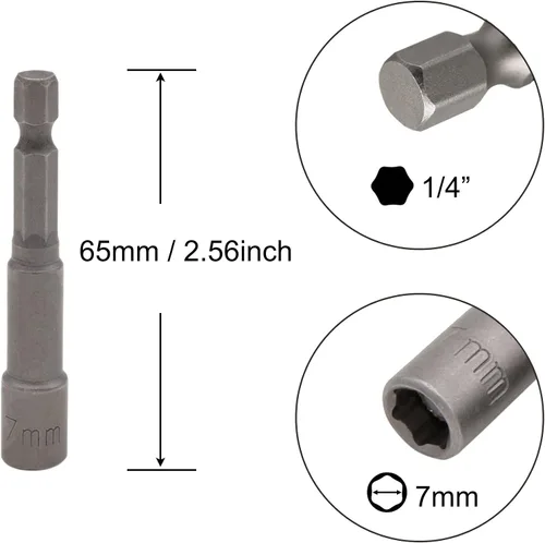 Vista 2 de Broca magnética de tuerca de 1/4 de pulgada con vástago hexagonal de 0.276 in, adaptador de enchufe de alimentación de cambio rápido, brocas