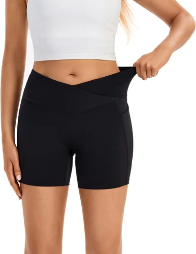 Vista 5 de Blaosn Pantalones cortos atléticos para mujer, gimnasio, yoga, entrenamiento, correr, ciclismo, leggings con bolsillos, de elastano, linda, ropa