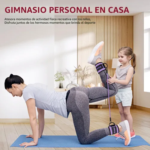 Vista 4 de Bandas de resistencia con puños, bandas de tobillo para entrenamiento, equipo de fitness en casa para piernas y glúteos, bandas de ejercicio