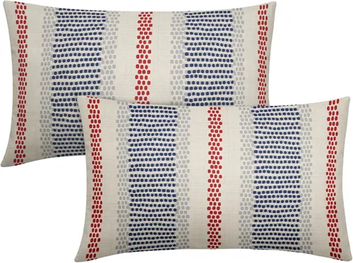 Vista 74 de Juego de 2 fundas de almohada negras y azules con rayas de puntos grises, decorativas para exteriores, estilo boho rústico, para sofá, cama, cojín