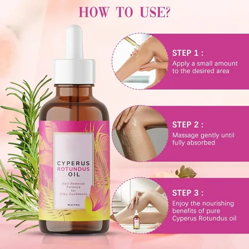 Vista 4 de Aceite Cyperus Rotundus de 2.0 fl oz, aceite natural de Cyperus Rotundus para depilación, reduce el crecimiento no deseado del cabello, hidratante