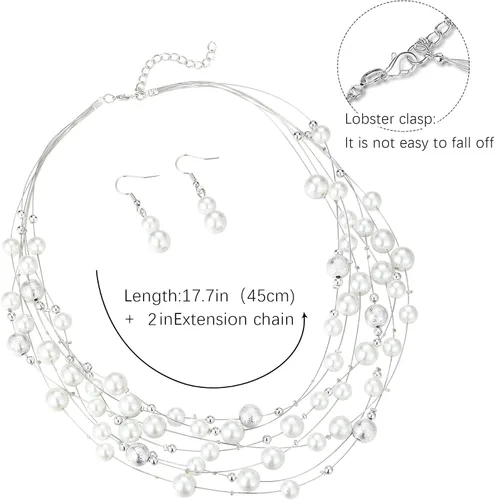 Vista 6 de Collar de perlas en capas de múltiples hebras, gargantilla de perlas para mujer, joyería de cuentas para bodas y fiestas