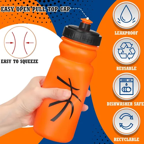 Vista 4 de Nitial Paquete de 12 botellas de agua reutilizables de 20 onzas a granel, botellas de agua reutilizables para apretar, botellas deportivas de Naranja