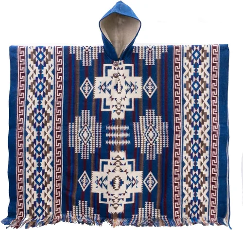 Vista 3 de Los ponchos de alpaca para adultos, hombres o mujeres son ponchos hechos a mano por artesanos nativos que hacen el poncho más suave., Azul Mar