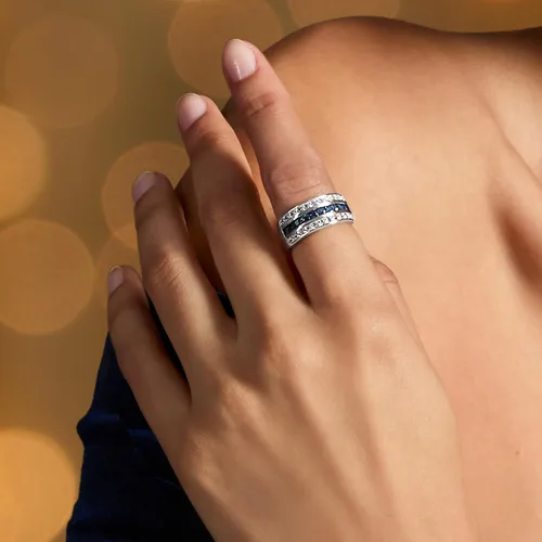 Vista 4 de Ross-Simons 0.80 ct. t.w. Sapphire and .65 ct. t.w. White Topaz Multi-Row Ring in Sterling Silver