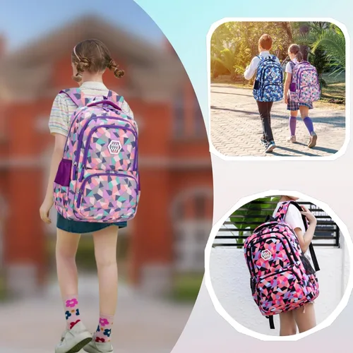 Vista 2 de Bansusu - Mochila para estudiantes, diseño geométrico, escuela primaria, para niñas, Púrpura-A), unknown